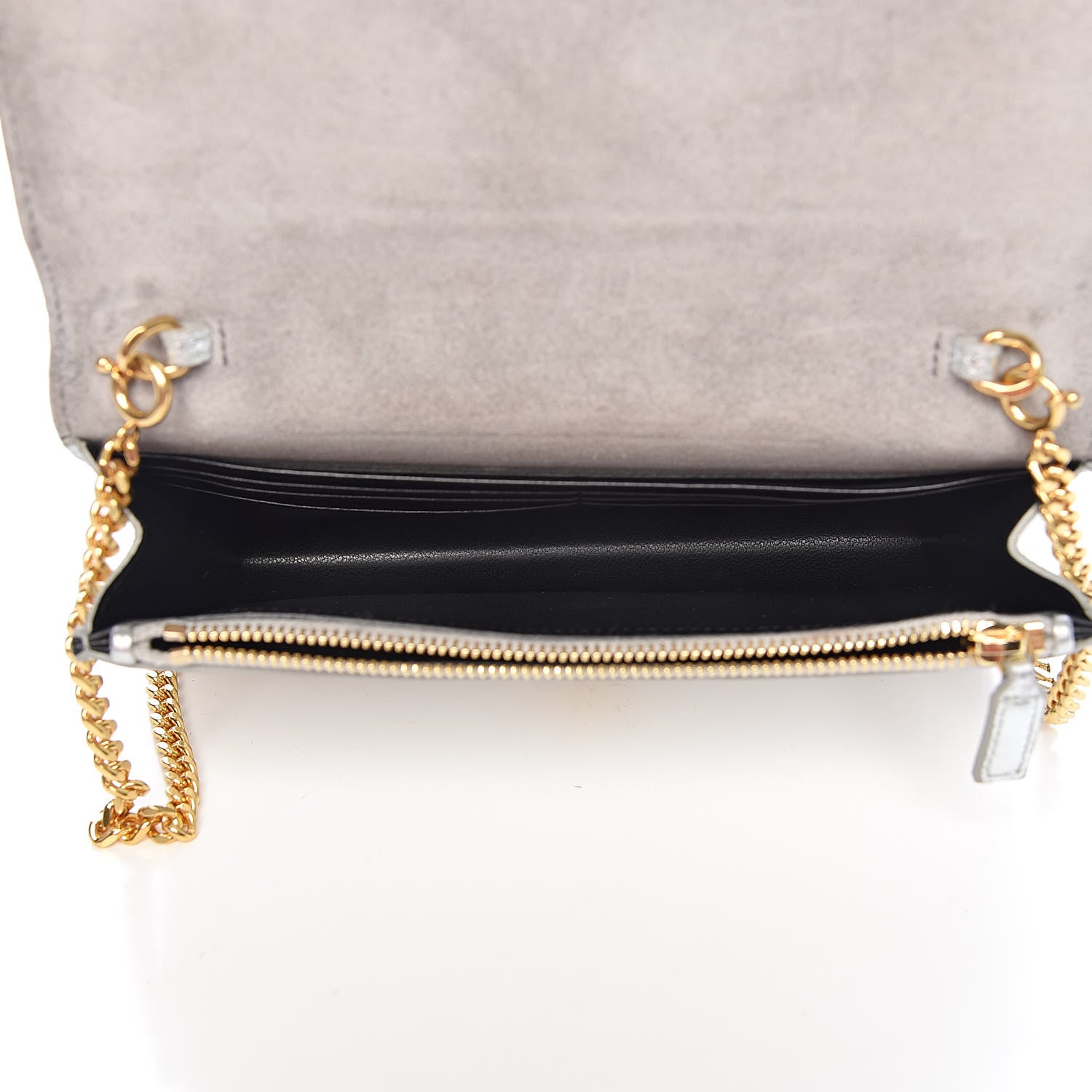 Saint Laurent Metallic Calfskin Classic Monogram Kate Tassel Chain Wallet Platine 5 of 11