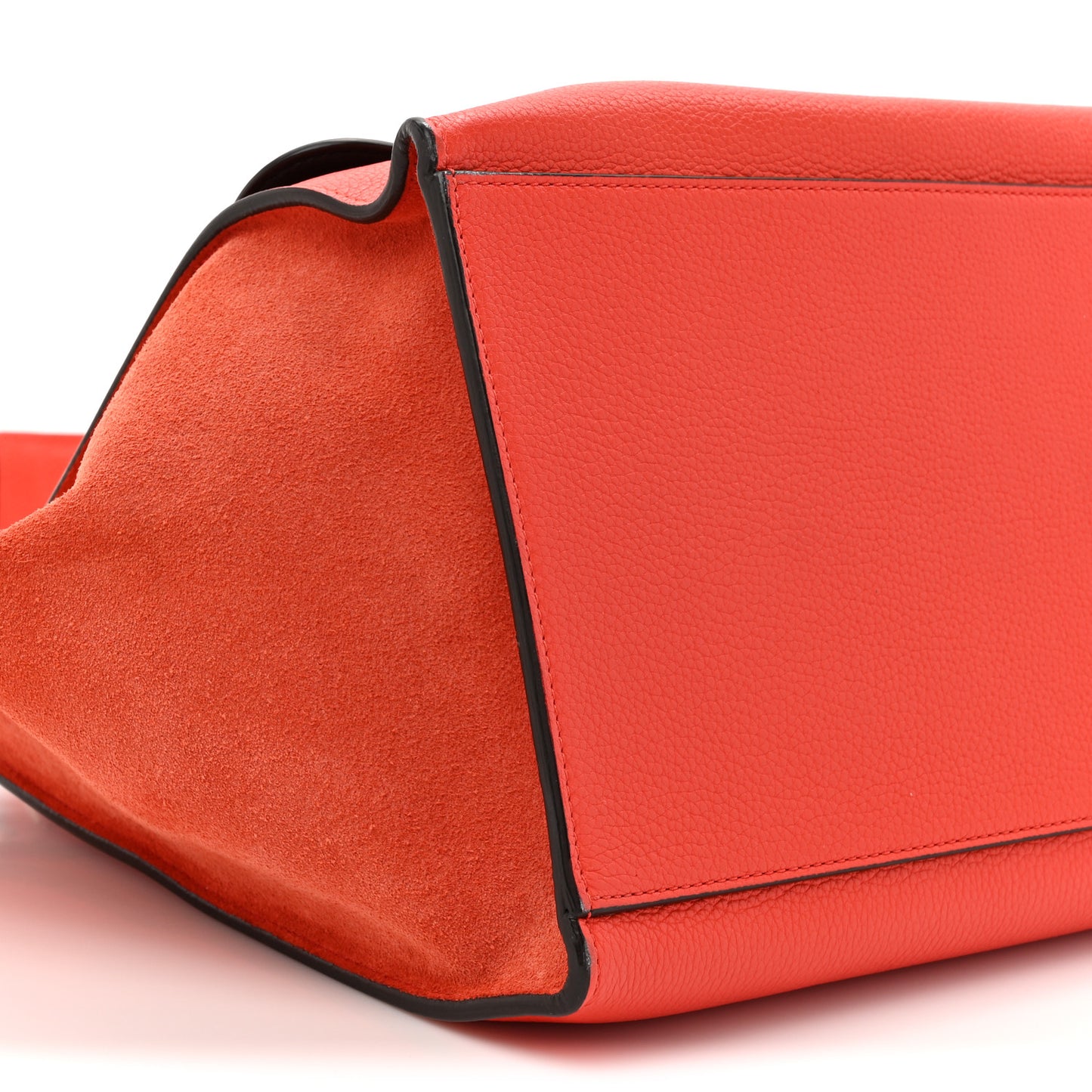 Drummed Calfskin Suede Medium Trapeze Vermillion