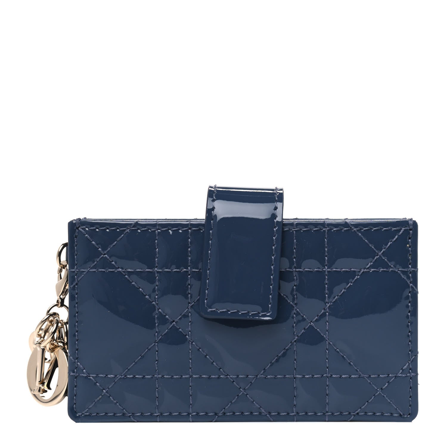 Christian Dior Patent Cannage Lady Dior 5-Gusset Card Holder Navy Blue 1 of 4