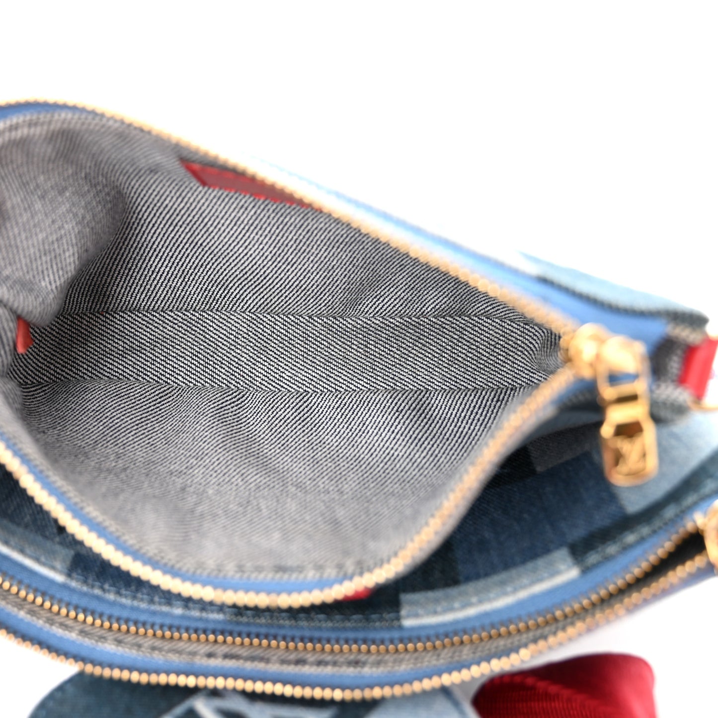 Denim Damier Monogram Patchwork Multi Pochette Accessories Blue Rouge