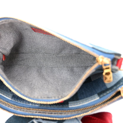 Louis Vuitton Denim Damier Monogram Patchwork Multi Pochette Accessories Blue Rouge 5 of 11