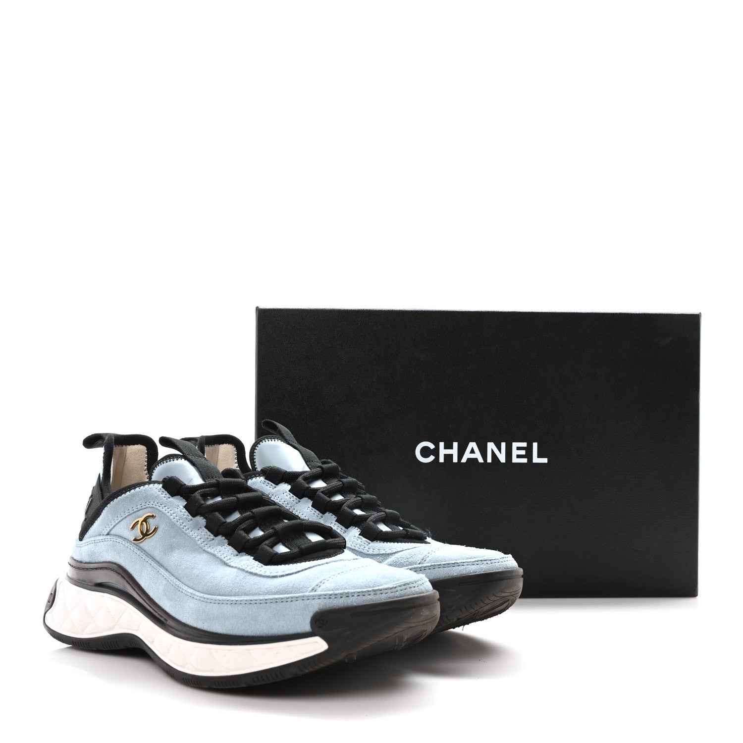 Chanel Suede Calfskin Nylon Grosgrain CC Sneakers 38 Light Blue 9 of 9