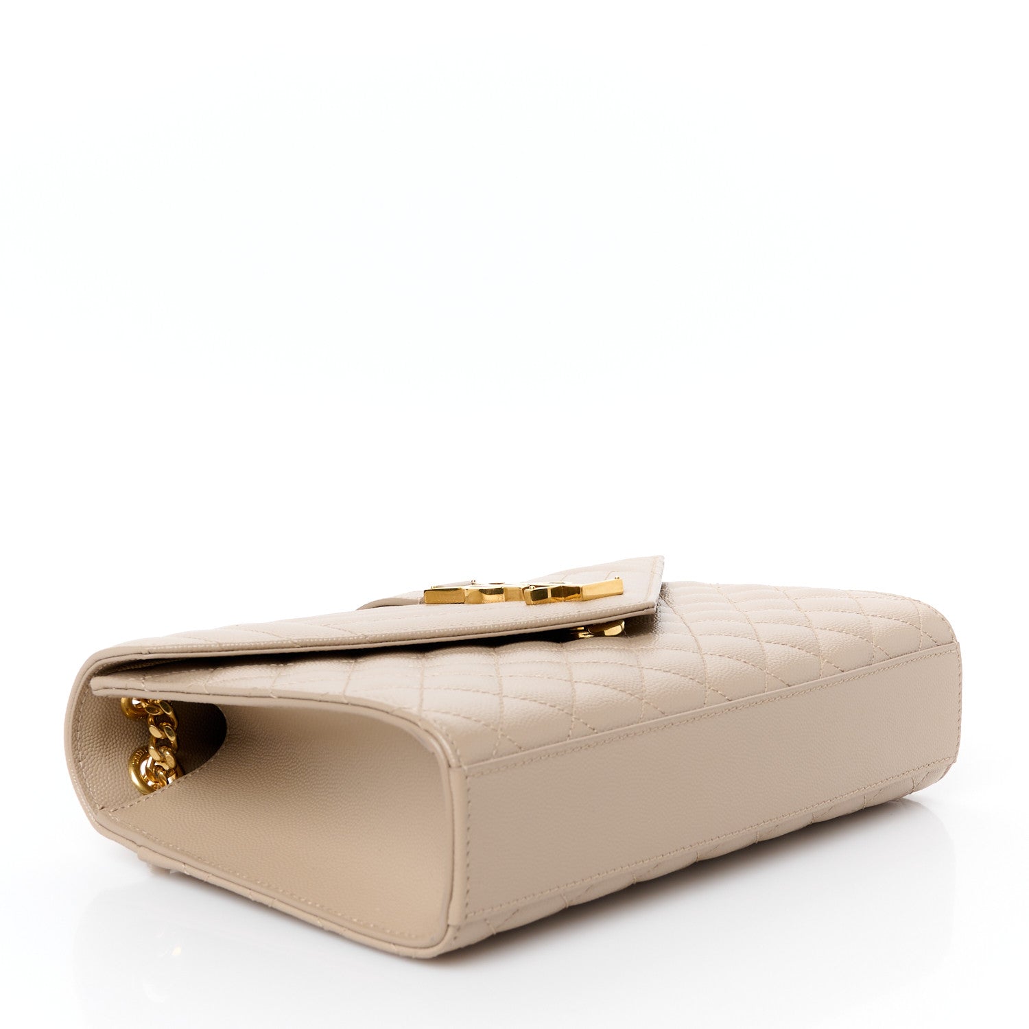 Saint Laurent Grain De Poudre Textured Mixed Matelasse Medium Triquilt Monogram Satchel Dark Beige 4 of 12