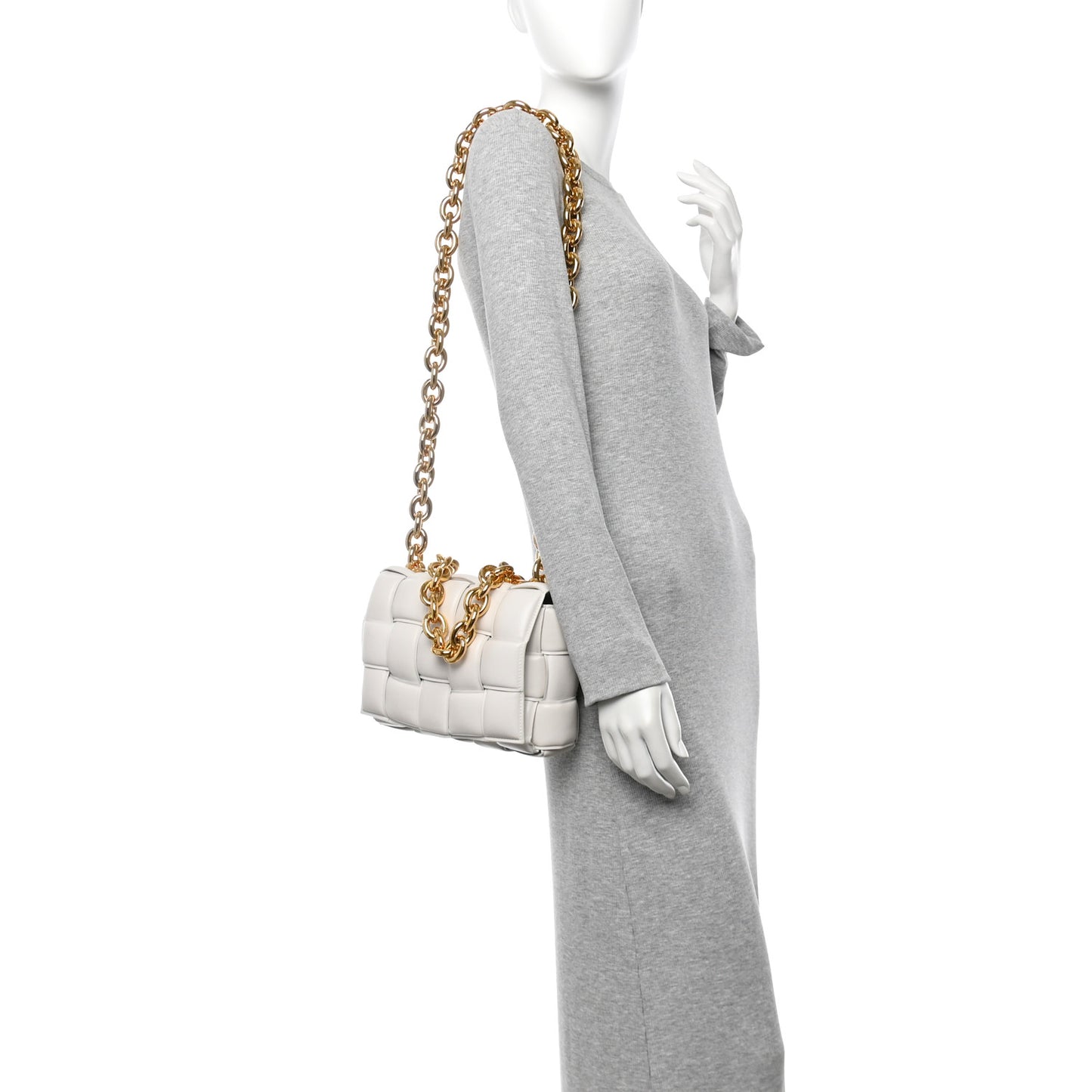 Lambskin Maxi Intreccio Padded Chain Cassette Crossbody Bag White