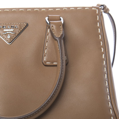 Prada City Calf Mini Hand Stitched Galleria Double Zip Tote Caramel 16 of 18