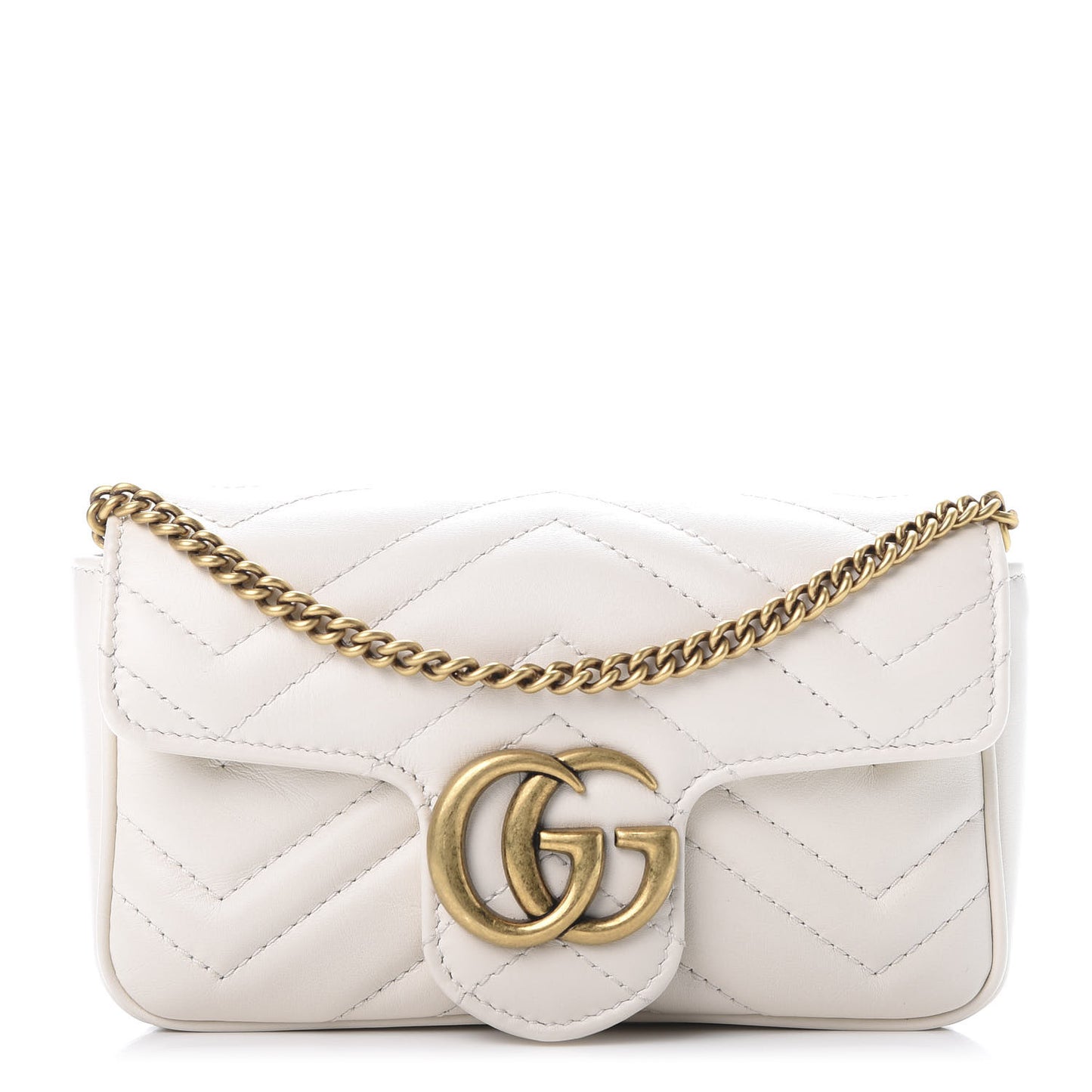 Calfskin Matelasse Super Mini GG Marmont Shoulder Bag White
