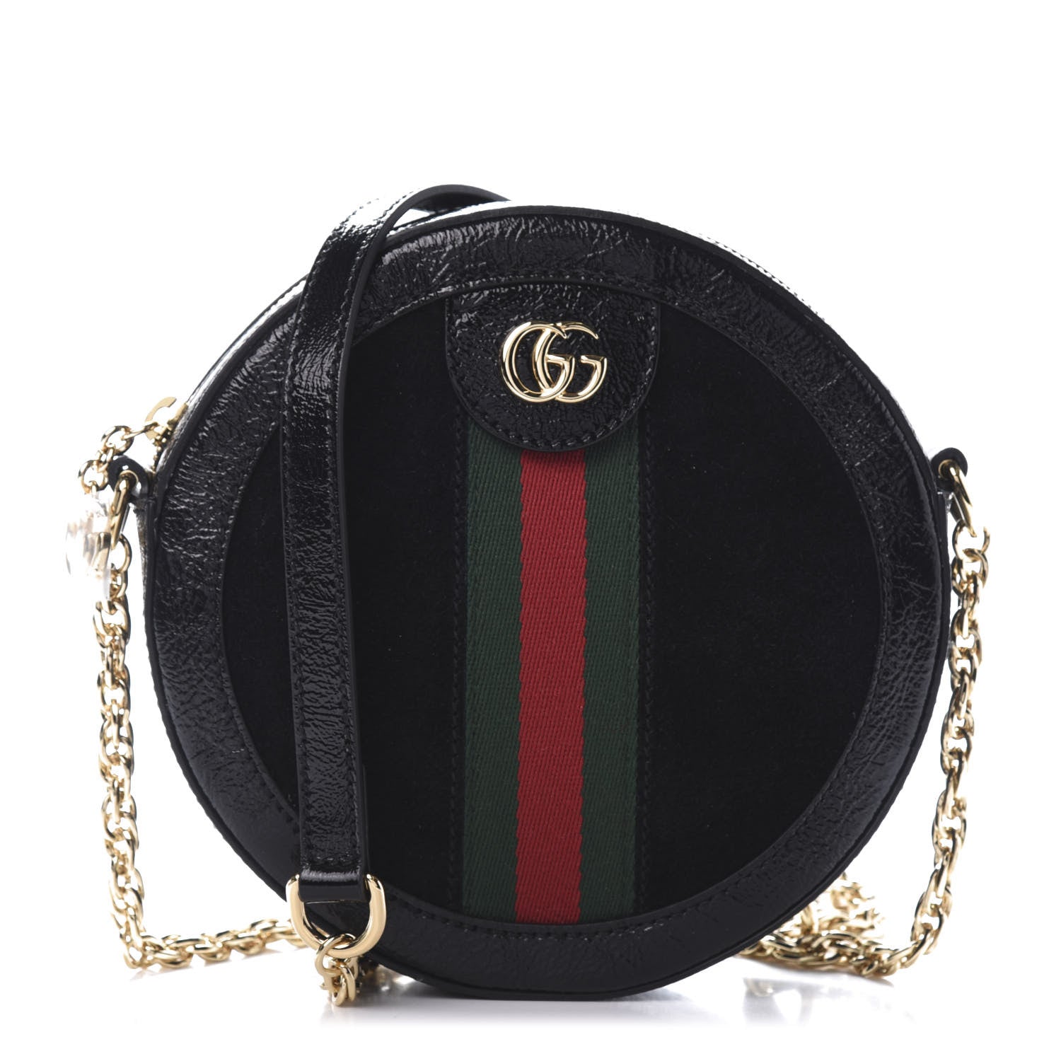 Gucci Suede Patent Web Mini Ophidia Round Shoulder Bag Black 1 of 11