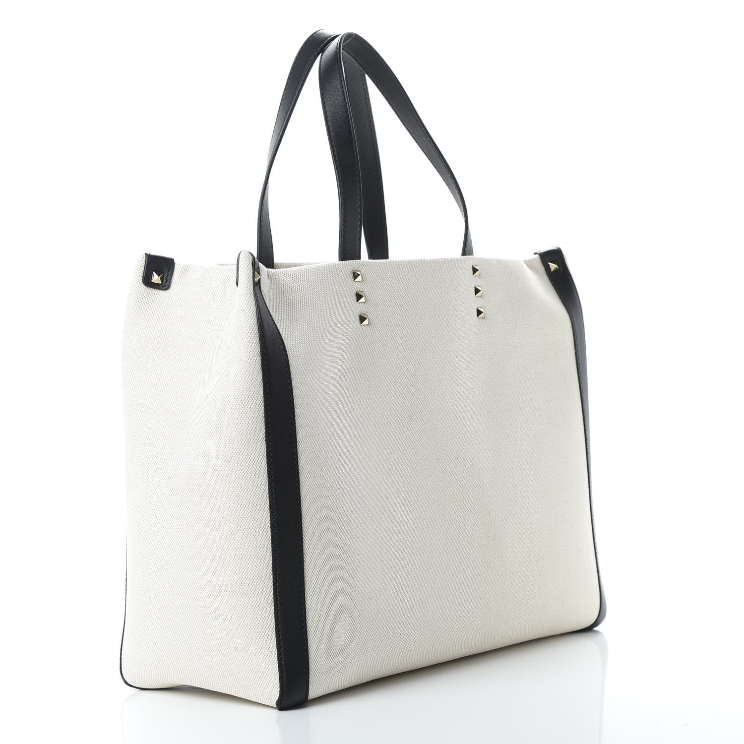 Valentino Garavani Canvas Calfskin VLTN Print Small Rockstud Tote Naturale Black 3 of 9
