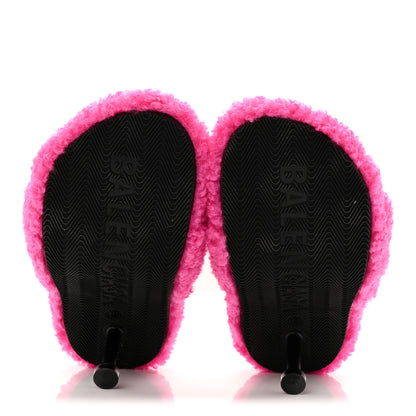 Balenciaga Faux Shearling Political Campaign Logo 80mm Sandals 37 Pink White Blue 6 of 8