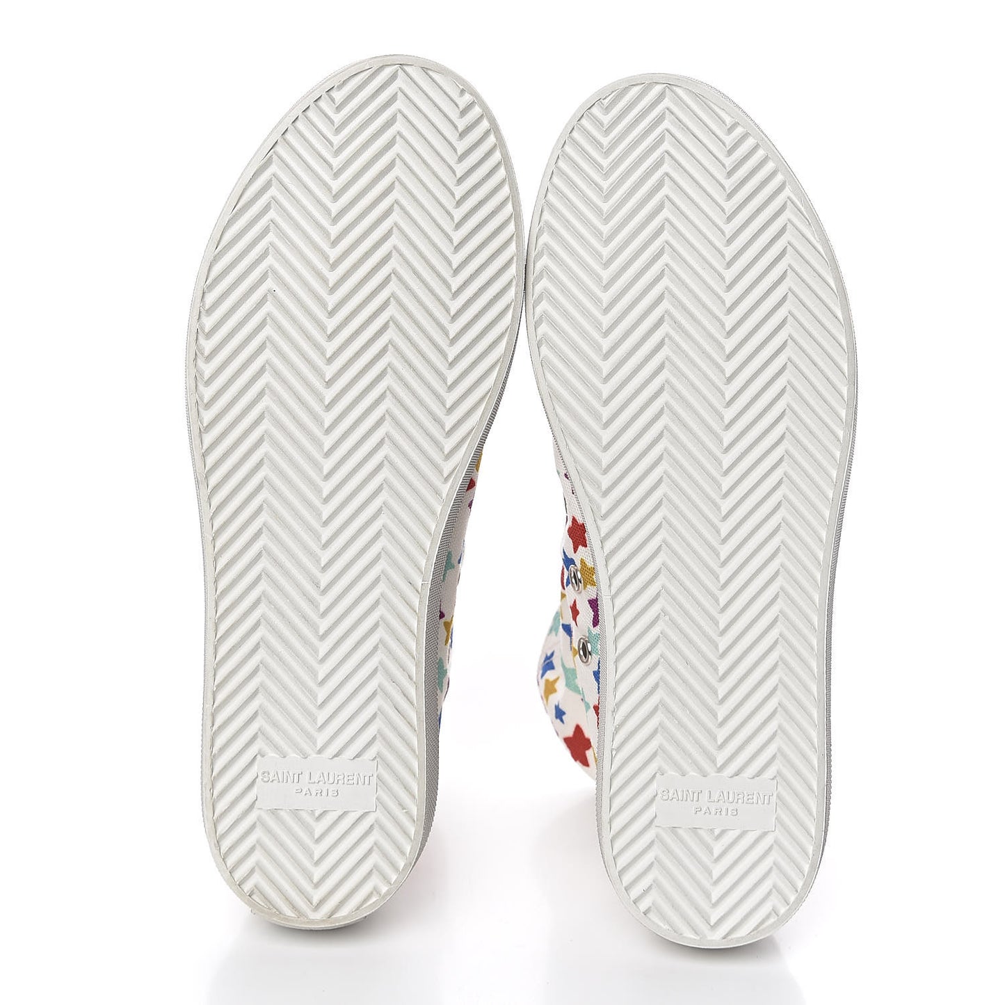 Distressed Canvas Fun-Star Print Bedford Hightop Sneakers 36 Cream