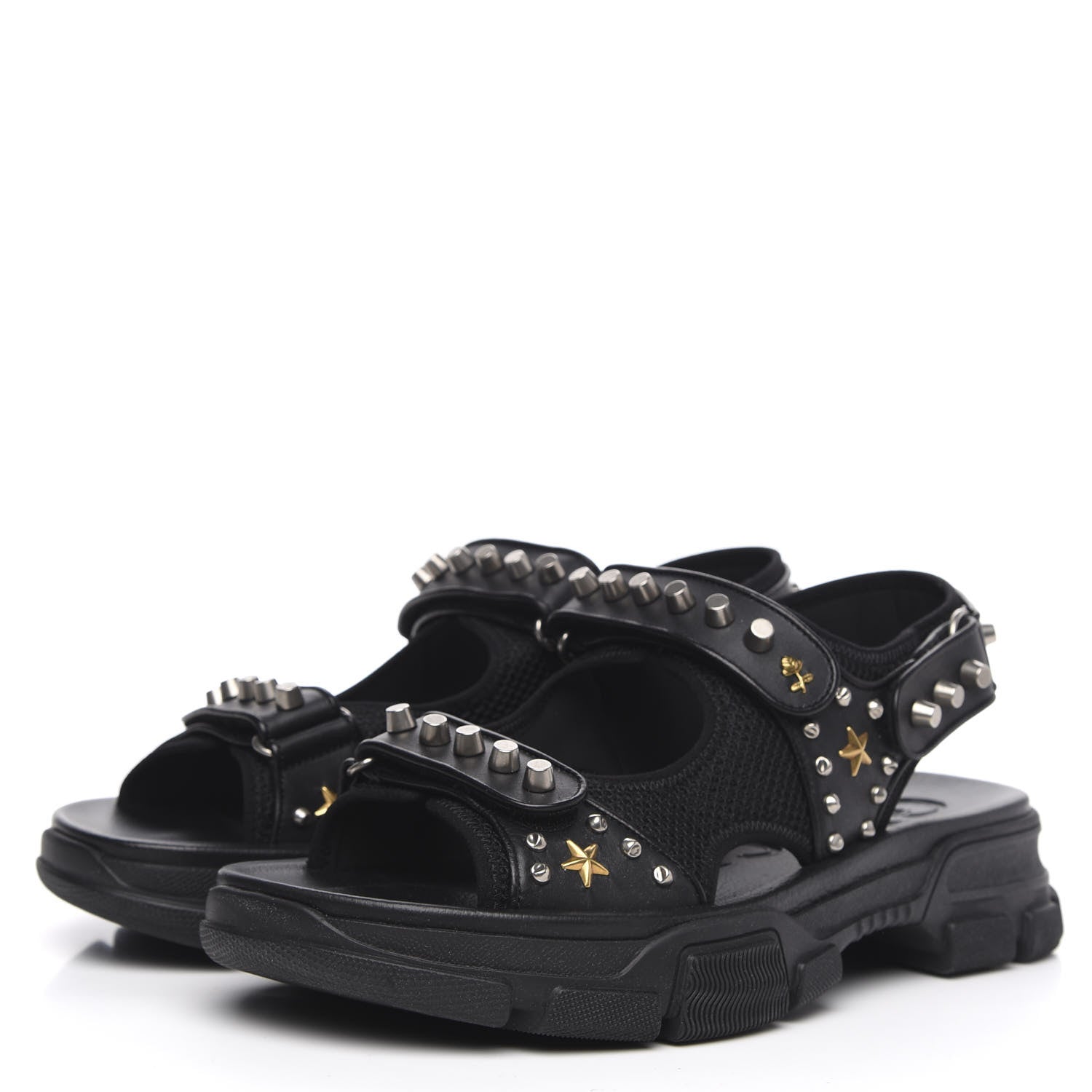 Gucci Nappa Mesh Studded Mens Aguru Sandals 12 Black 3 of 8