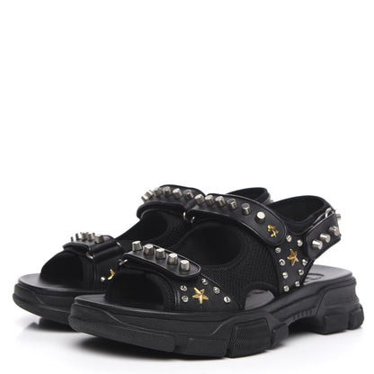 Gucci Nappa Mesh Studded Mens Aguru Sandals 12 Black 3 of 8