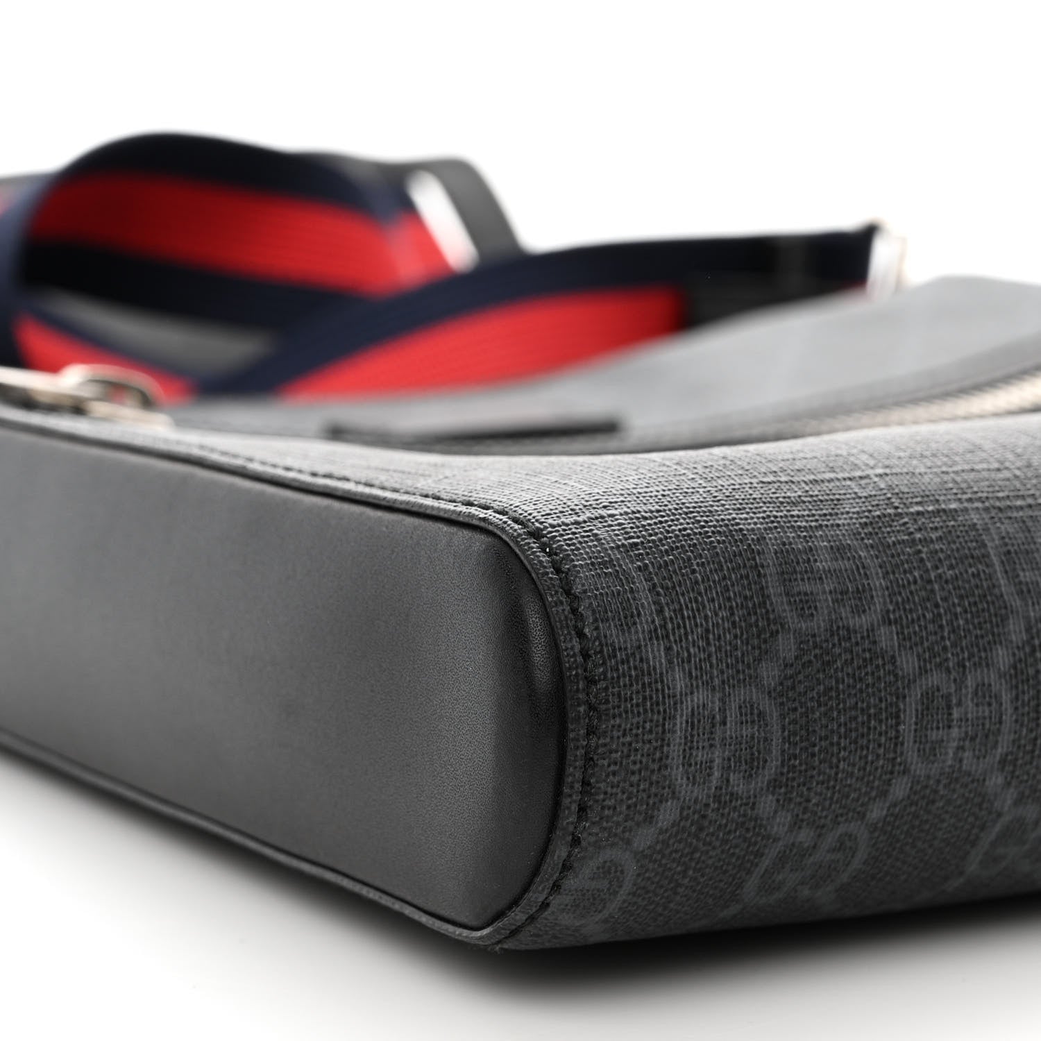 Gucci GG Supreme Monogram Appia Calfskin Web Flat Messenger Bag Black Grey 9 of 11
