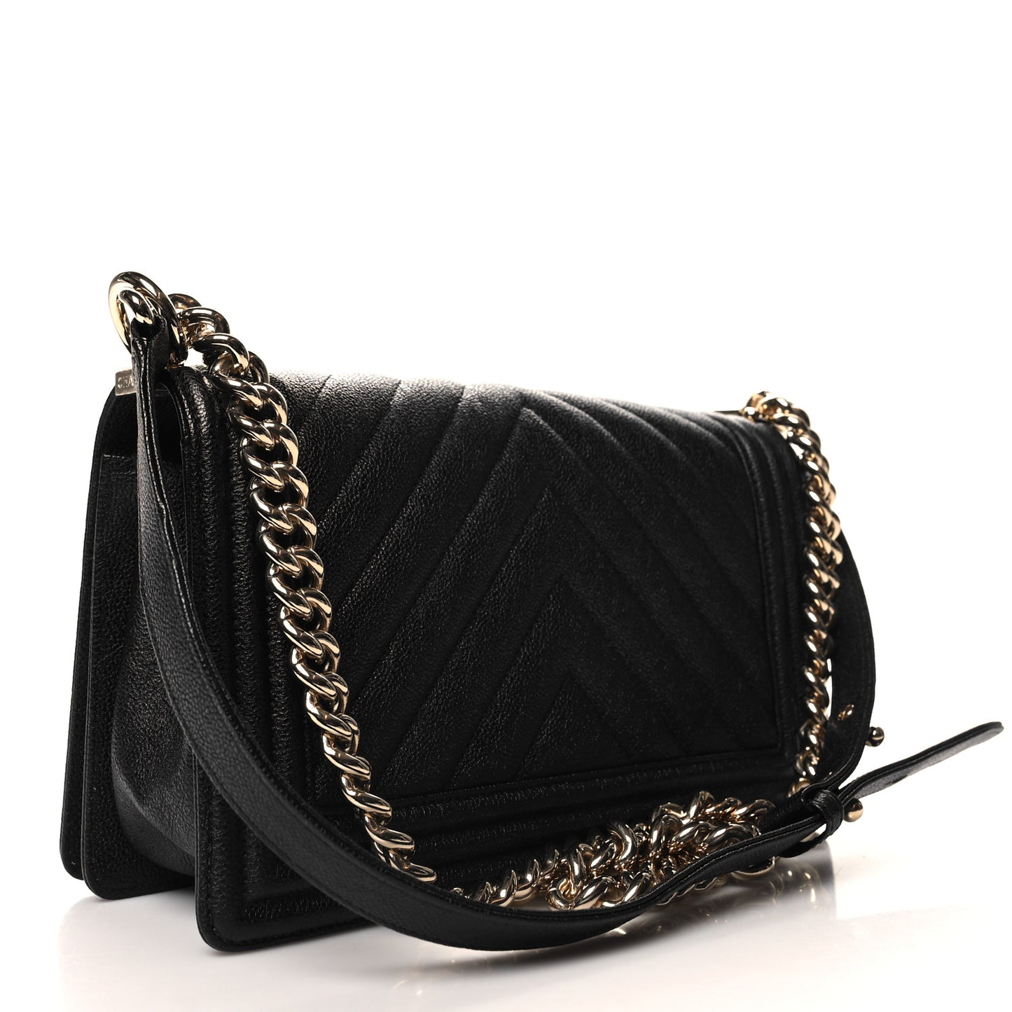 Caviar Chevron Quilted Medium Boy Flap Black