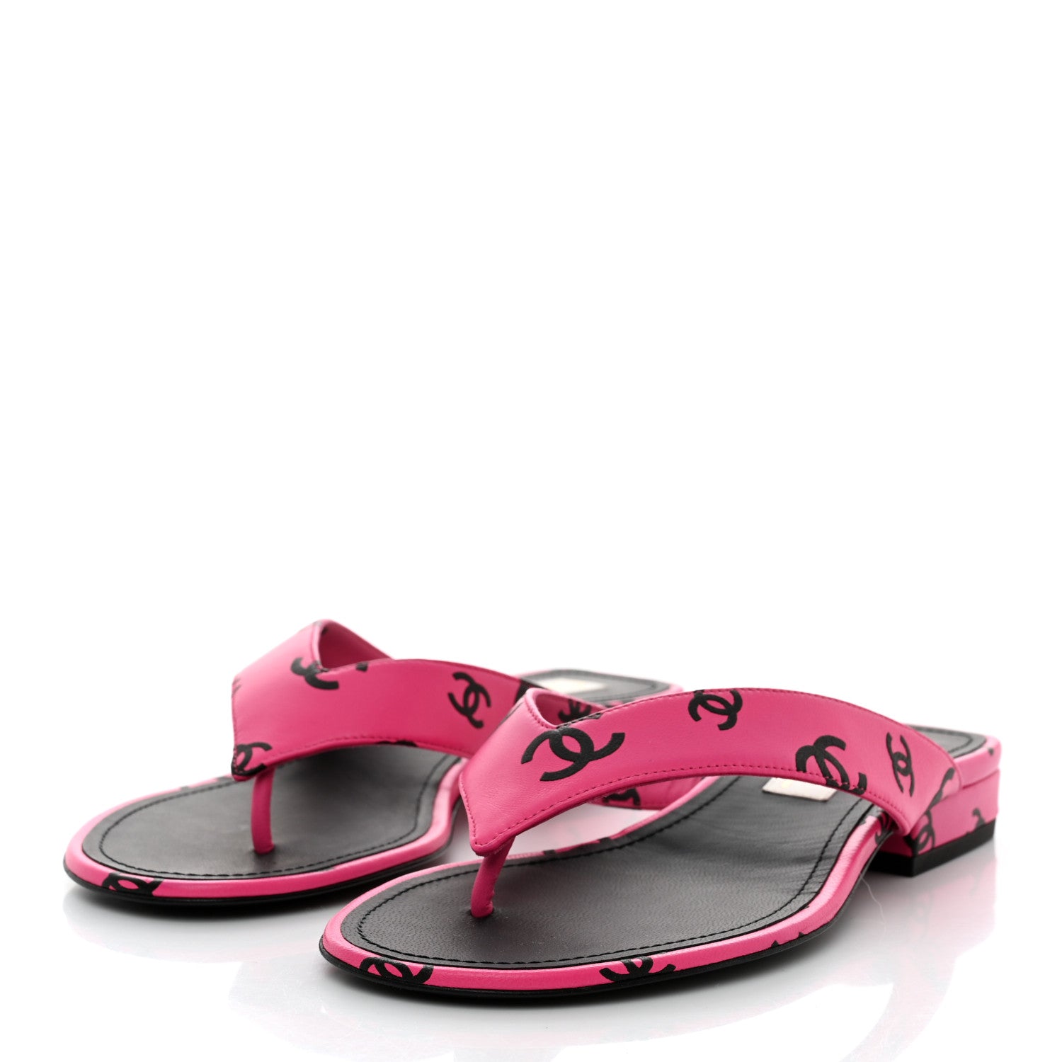 Chanel Printed Lambskin Coco Beach Thong Sandals 36 Dark Pink Black 3 of 10