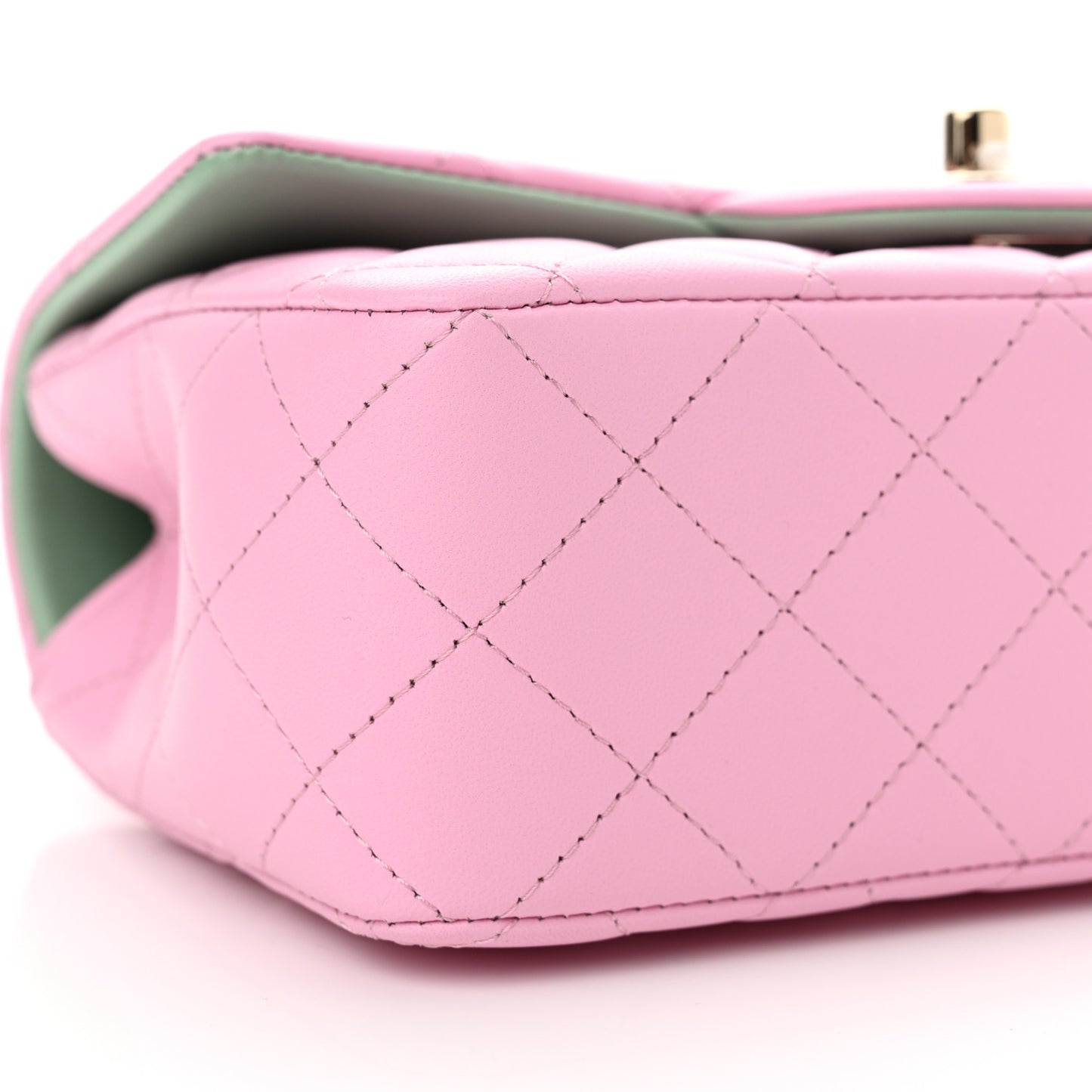 Lambskin Quilted Mini Top Handle Rectangular Flap Pink Green