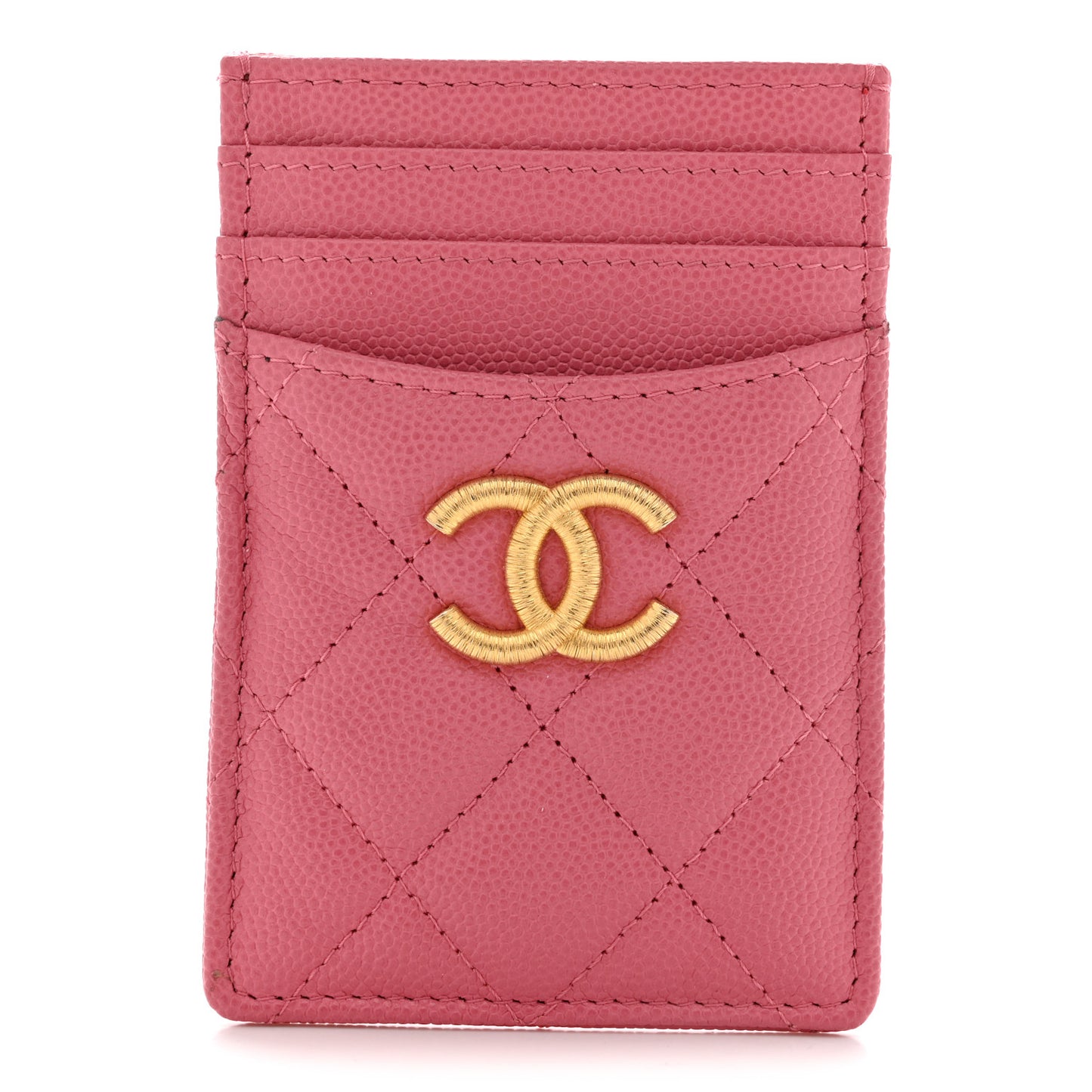 Caviar Quilted Textured Vertical Card Holder Pink