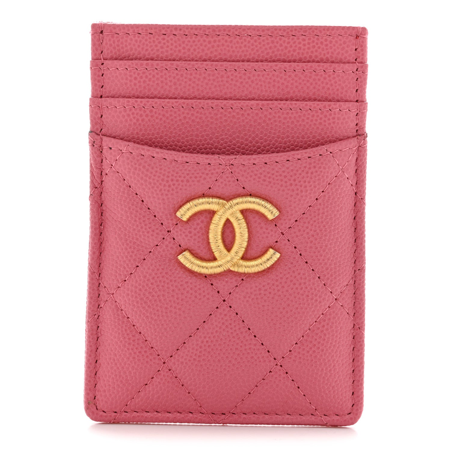 Chanel Caviar Quilted Textured Vertical Card Holder Pink 1 of 8