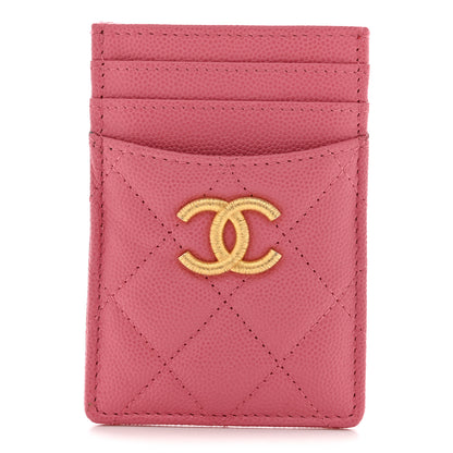 Chanel Caviar Quilted Textured Vertical Card Holder Pink 1 of 8