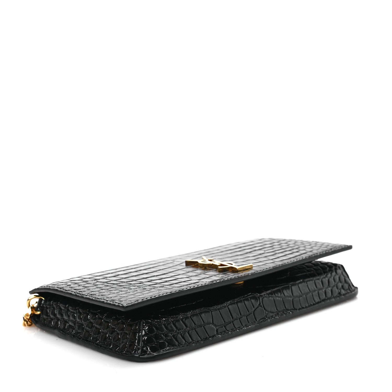 Saint Laurent Crocodile Embossed Monogram Phone Holder Crossbody Black 5 of 9