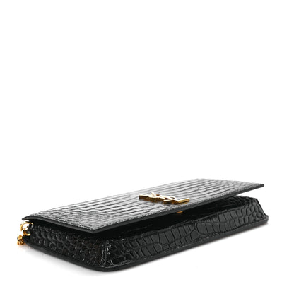 Saint Laurent Crocodile Embossed Monogram Phone Holder Crossbody Black 5 of 9