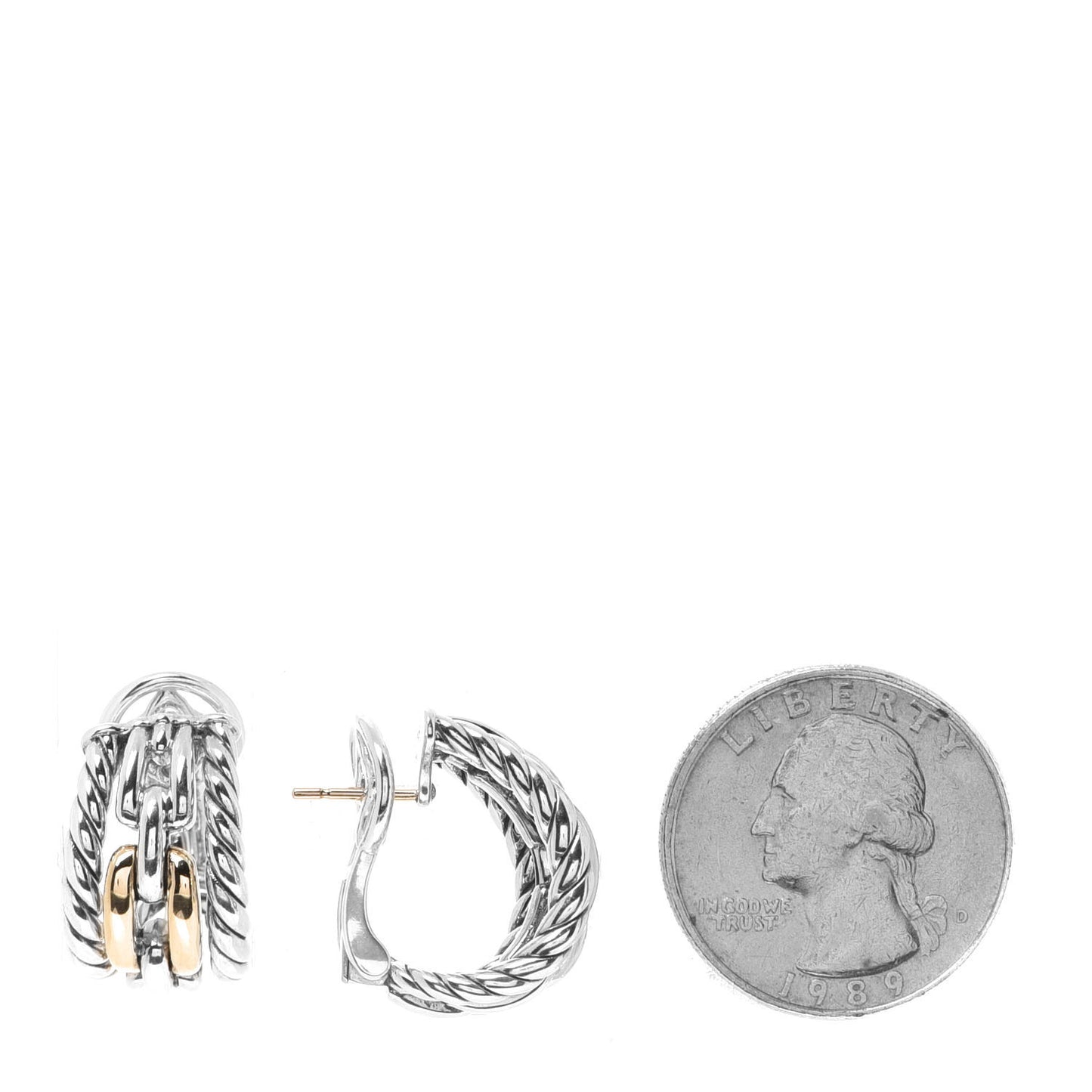 18K Yellow Gold Sterling Silver Wellesley Link Hoop Earrings
