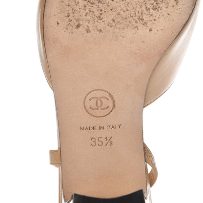 Chanel Goatskin Grosgrain Cap Toe CC Slingback Pumps 35.5 Beige Black 8 of 12