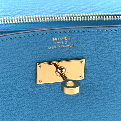 Hermes Chevre Mysore Kelly Wallet To Go Bleu Zanzibar 6 of 10