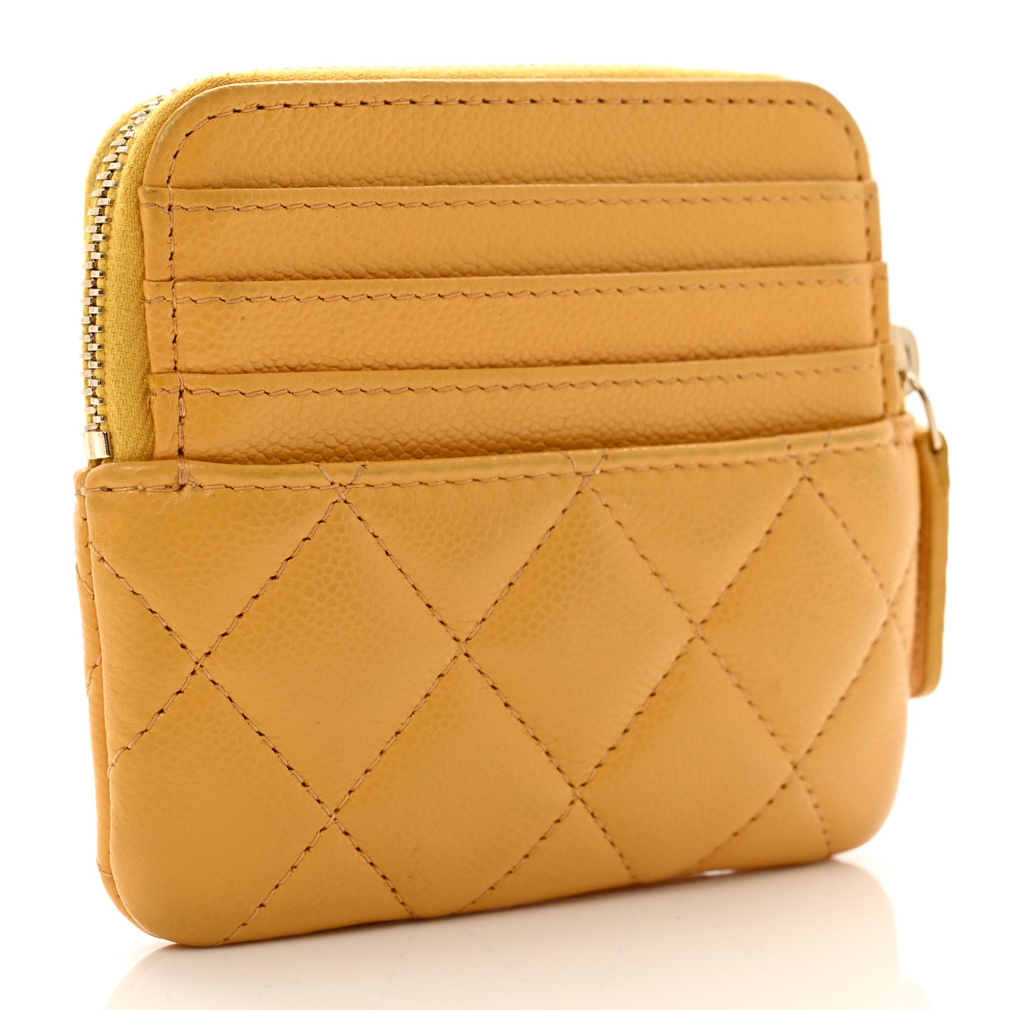 Caviar Quilted Zip Card Holder Wallet Yellow