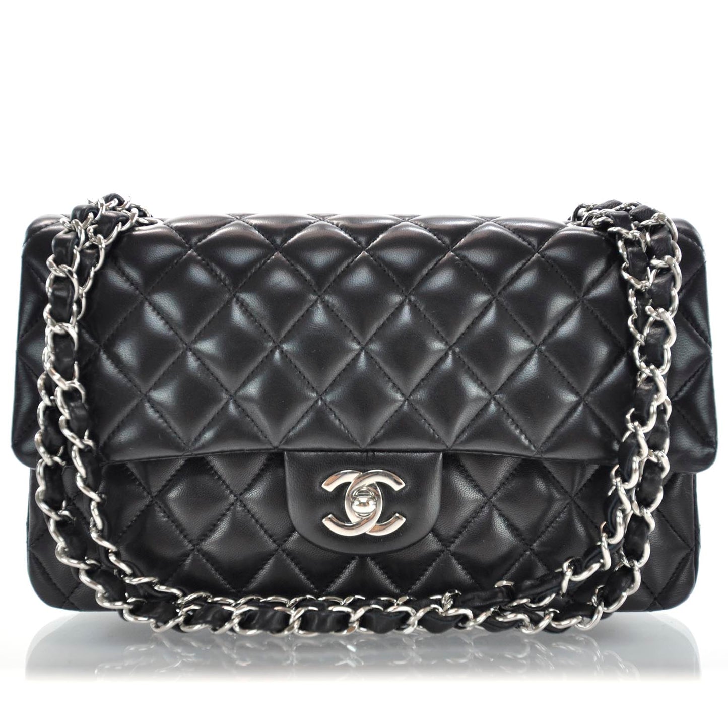 Lambskin Medium Double Flap Black