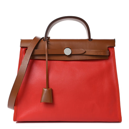 Hermes Toile H Berline Vache Hunter Herbag Zip 31 PM Naturel Rouge H 1 of 17