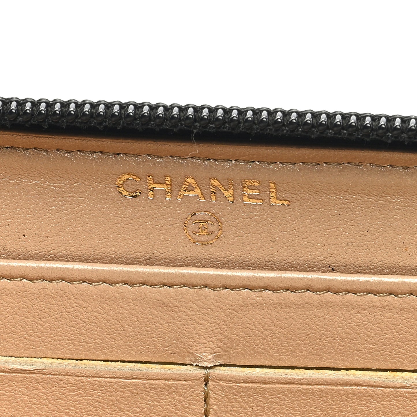 Lambskin Camellia Embossed Large Zip Around Gusset Wallet Black