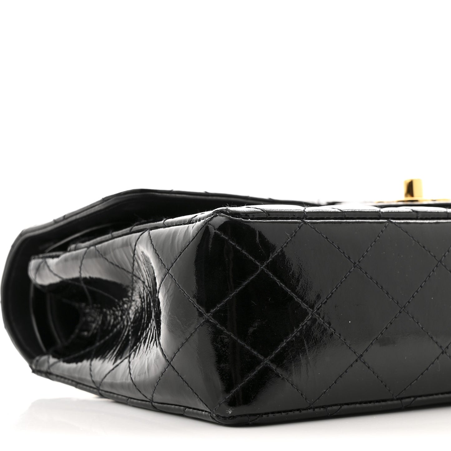 Patent Quilted Medium Double Flap Black