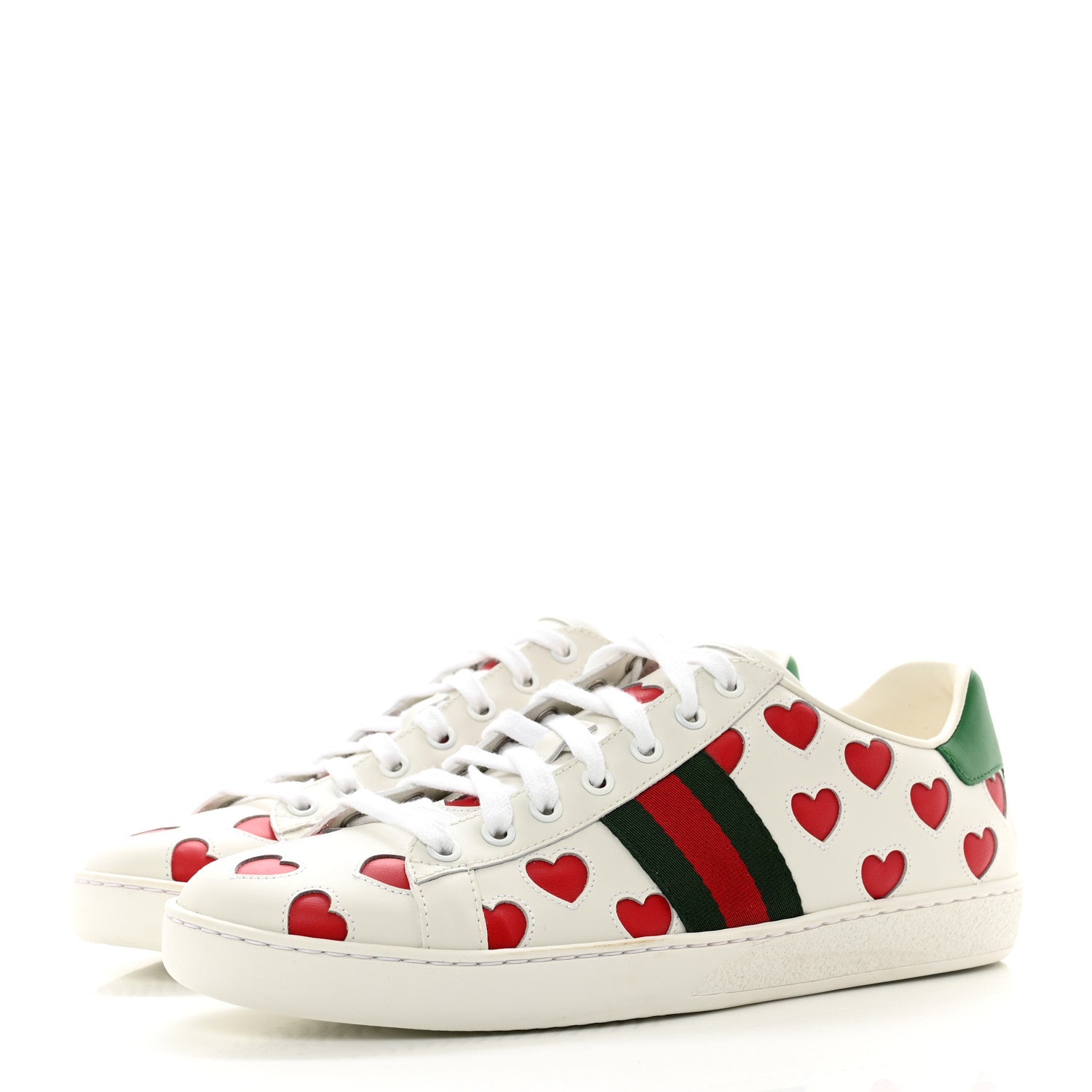 Gucci Calfskin Miro Soft Web Heart Cut Out Womens Ace Sneakers 40 White Light Hibiscus Red New Shamarock 3 of 10