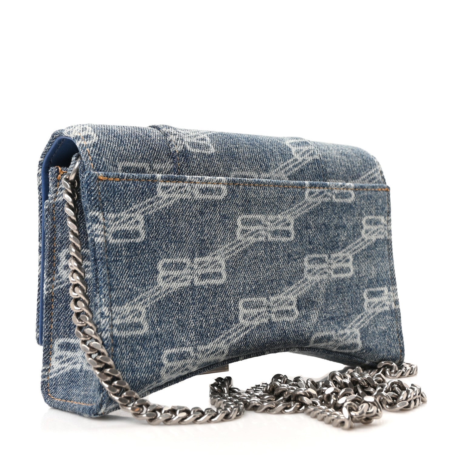 Balenciaga Denim BB Monogram Hourglass Chain Bag Blue 3 of 9