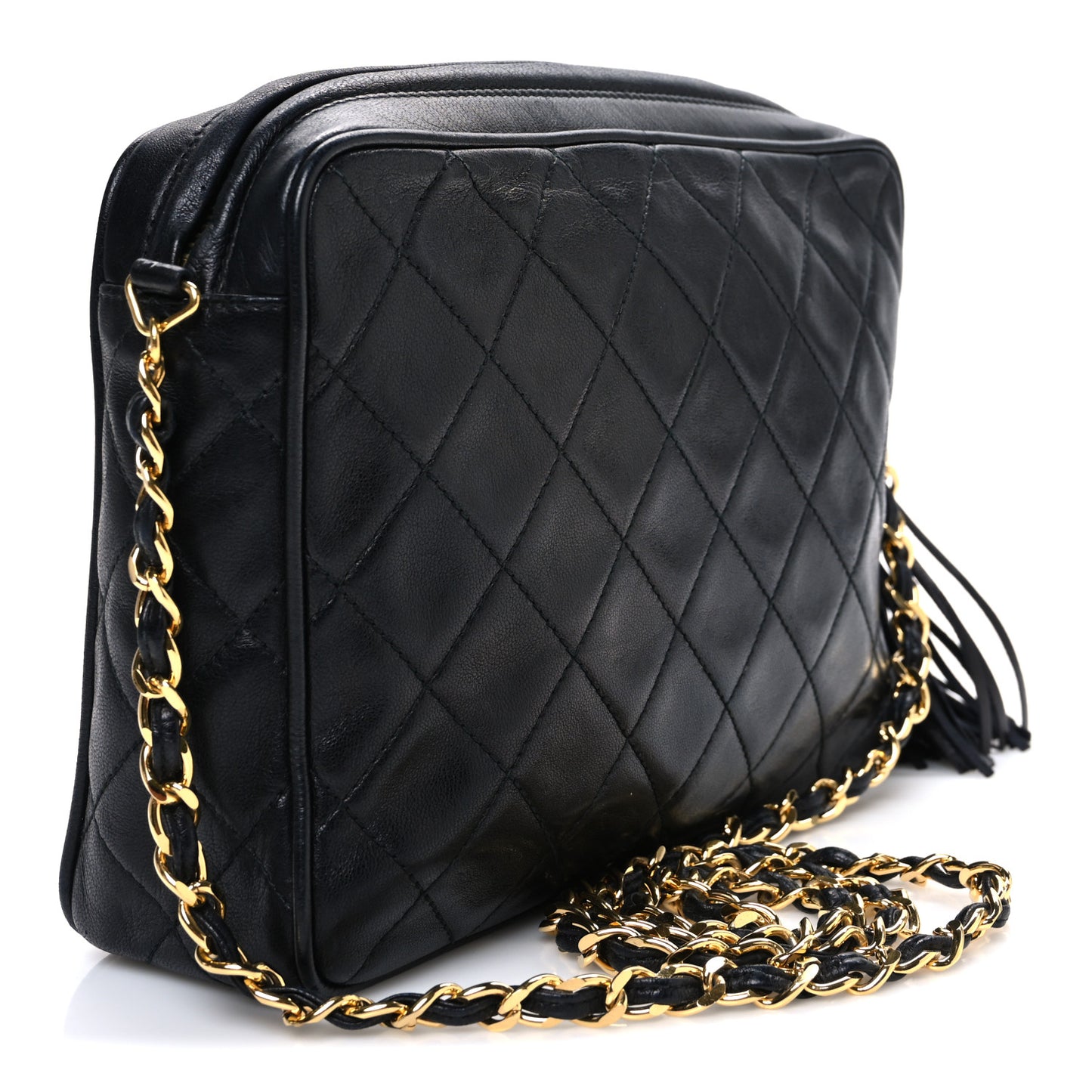 Lambskin Quilted CC Tassel Camera Case Black