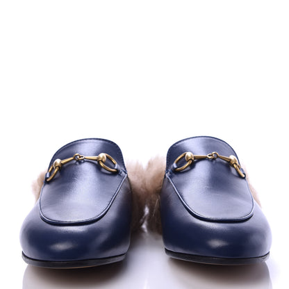 Gucci Malaga Kid Fur Womens Princetown Slippers 35.5 Blue Agata 2 of 9