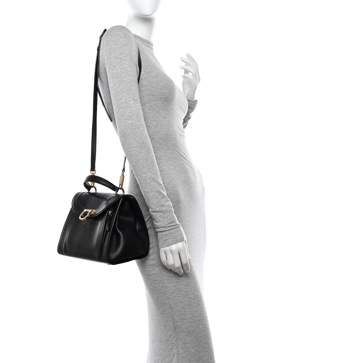 Calfskin Sofia Rainbow Top Handle Bag Black