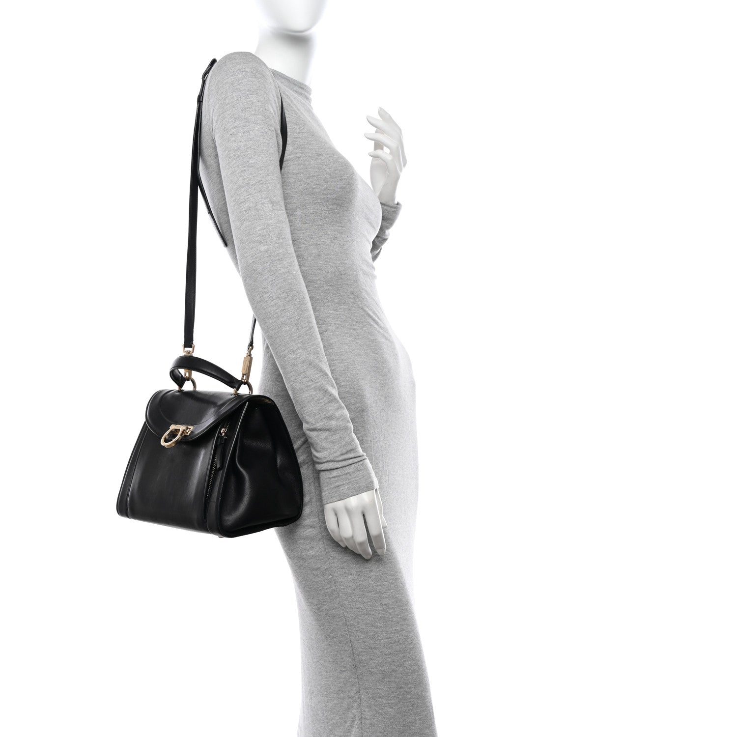 Salvatore Ferragamo Calfskin Sofia Rainbow Top Handle Bag Black 3 of 17