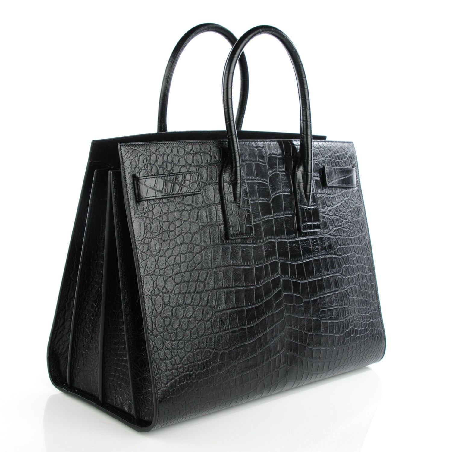 Saint Laurent Calfskin Crocodile Embossed Large Sac De Jour Carryall Black 2 of 7