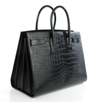 Saint Laurent Calfskin Crocodile Embossed Large Sac De Jour Carryall Black 2 of 7