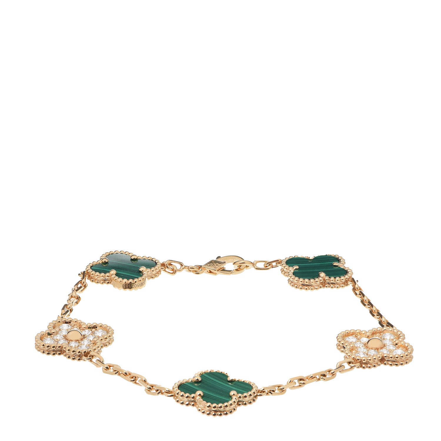 Van Cleef & Arpels 18K Yellow Gold Diamond Malachite 5 Motifs Vintage Alhambra Bracelet 1 of 9