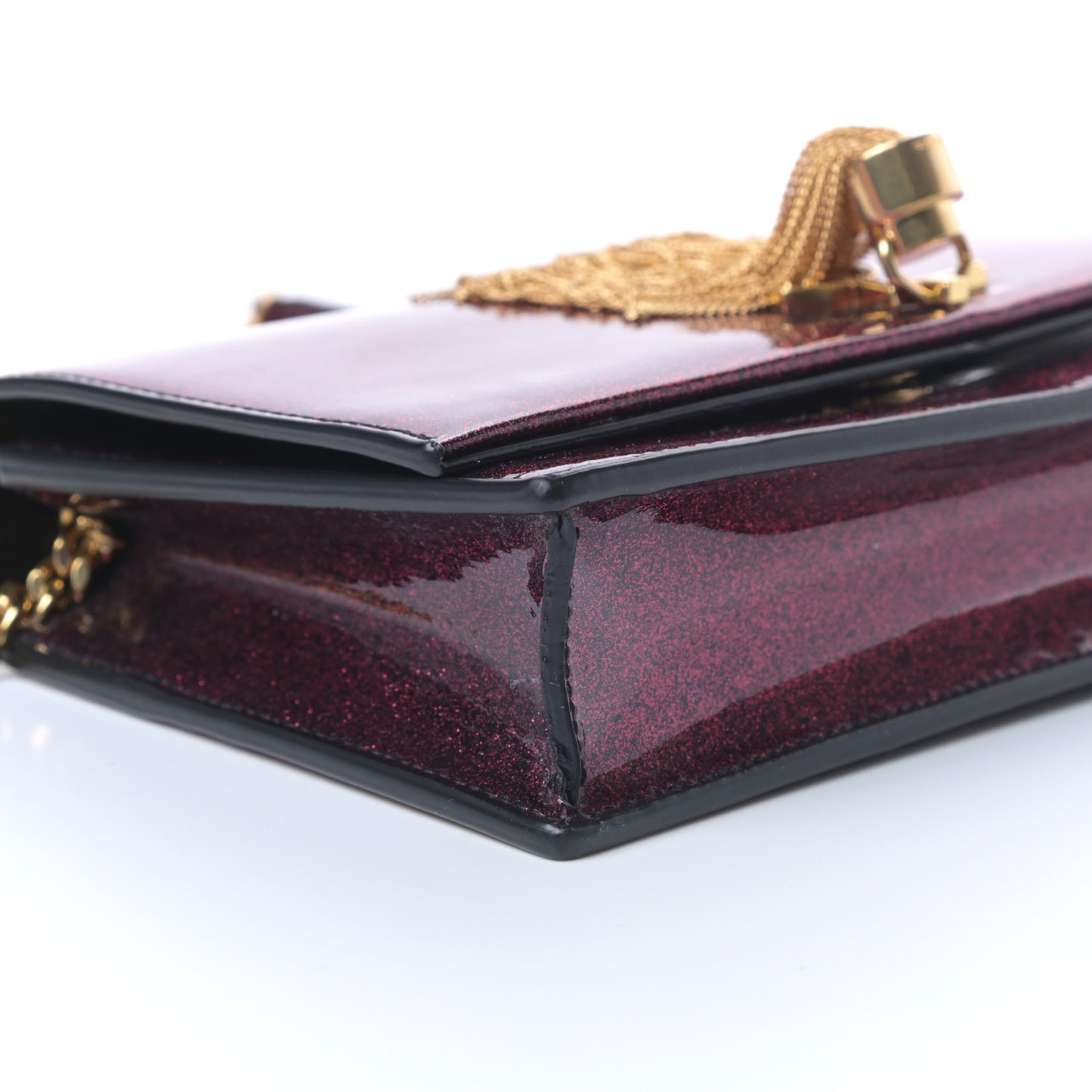 Glitter Classic Monogram Kate Tassel Chain Wallet Bright Fuchsia