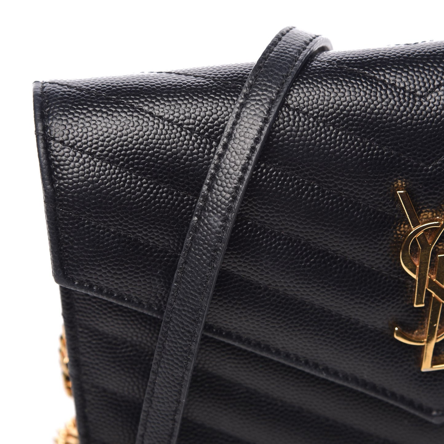 Grain De Poudre Matelasse Chevron Monogram Envelope Chain Wallet Black
