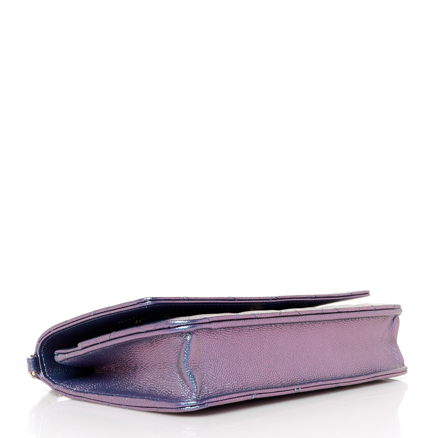 Iridescent Caviar Quilted Wallet on Chain WOC Dark Blue