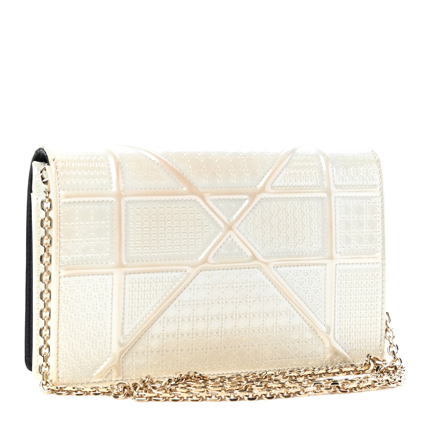 Christian Dior Patent Micro-Cannage Diorama Wallet on Chain Pouch White 3 of 9