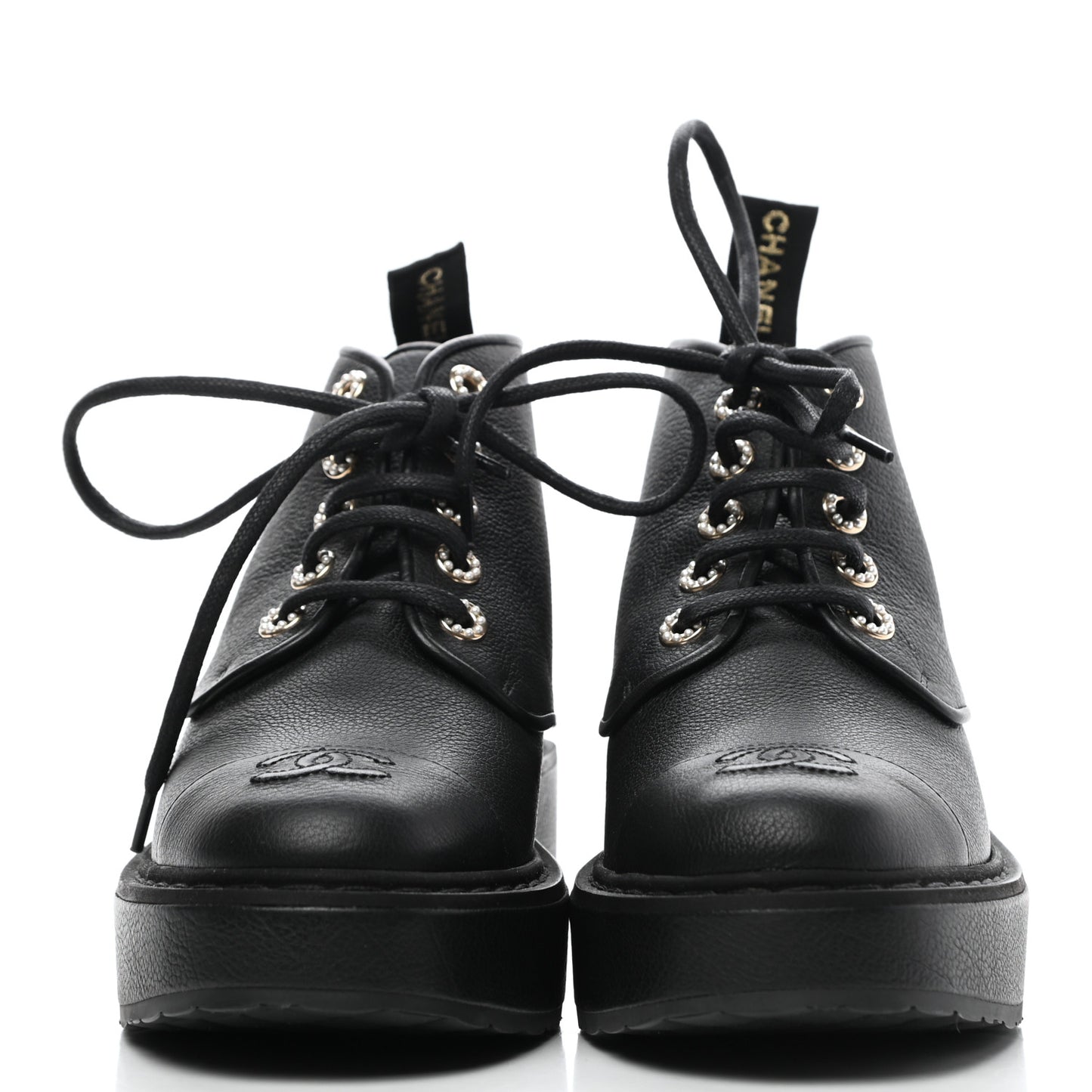 Goatskin Pearl Lace Up CC Short Boots 38 Black