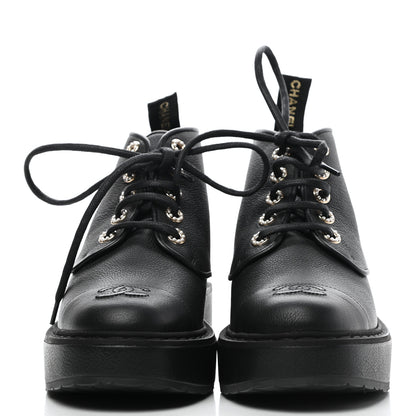 Chanel Goatskin Pearl Lace Up CC Short Boots 38 Black 2 of 8