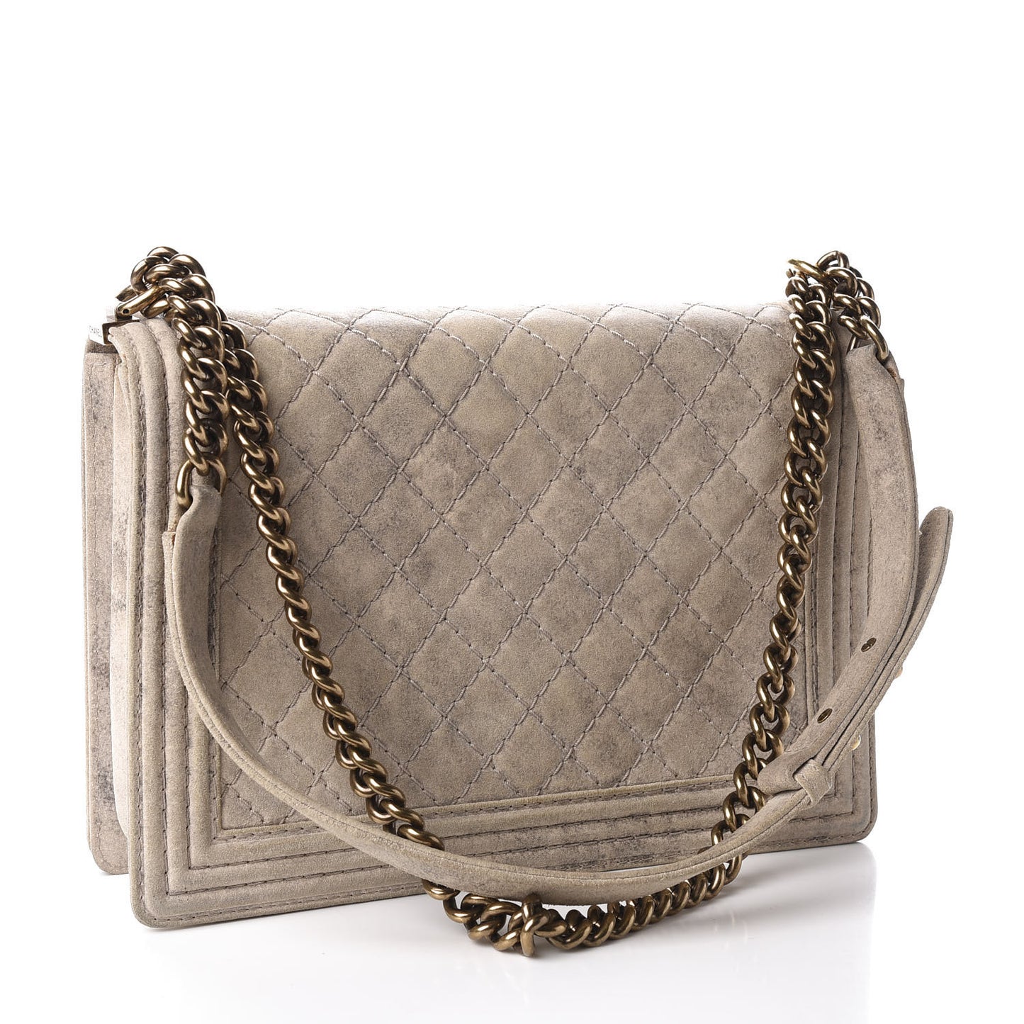 Iridescent Calfskin Quilted Large Boy Flap Beige