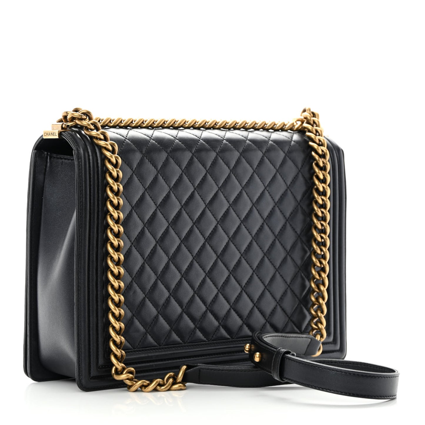 Metallic Lambskin Quilted Large Boy Flap Black